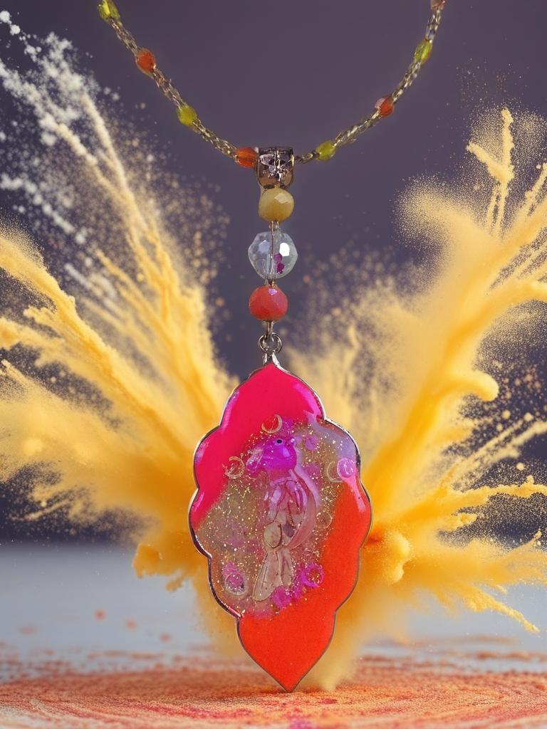 Collier " coco brazil "  perroquet des îles tropicales, résiné à la main , serti de cristaux multicolores , Bijou artisanal