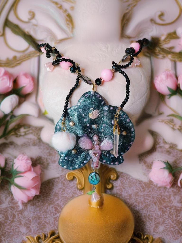 Collier Fleur éternelle Orchidée Véritable |Perles d'eau douce | Bijou Botanique Fleurs Séchées Fait Main | cristal noir