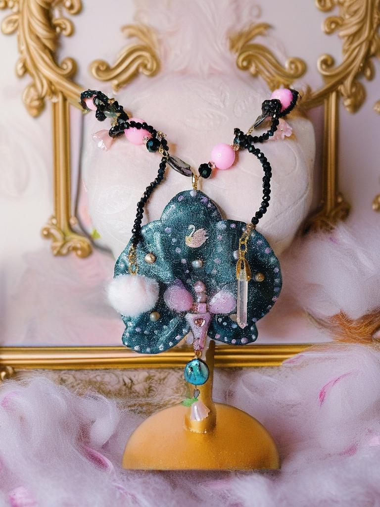 Collier Fleur éternelle Orchidée Véritable |Perles d'eau douce | Bijou Botanique Fleurs Séchées Fait Main | cristal noir