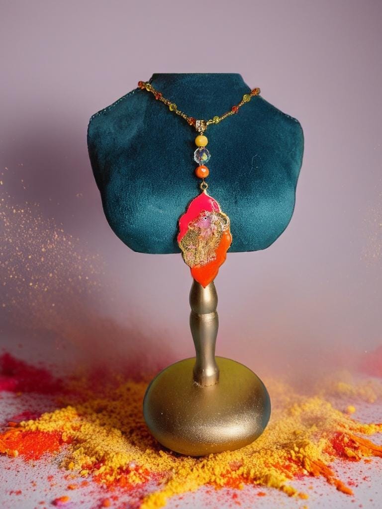 Collier " coco brazil "  perroquet des îles tropicales, résiné à la main , serti de cristaux multicolores , Bijou artisanal