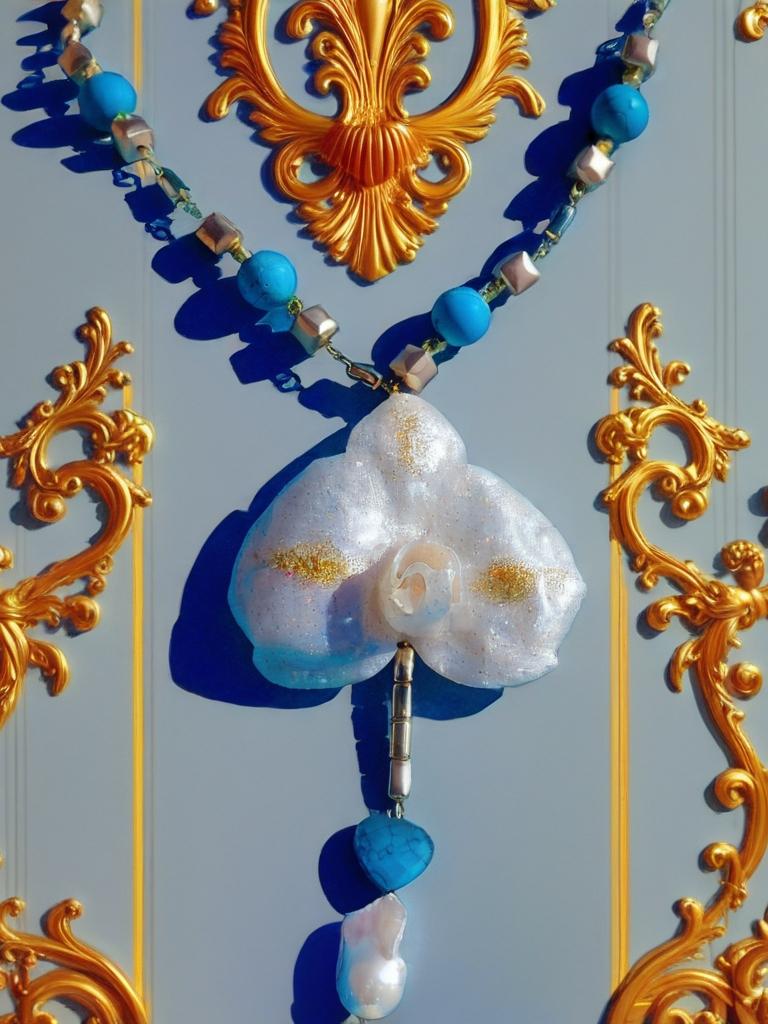 Collier orchidée des tropiques en perles d’eau douce naturelle , turquoise et hématite – bijou exotique fait main – Cadeau femme unique