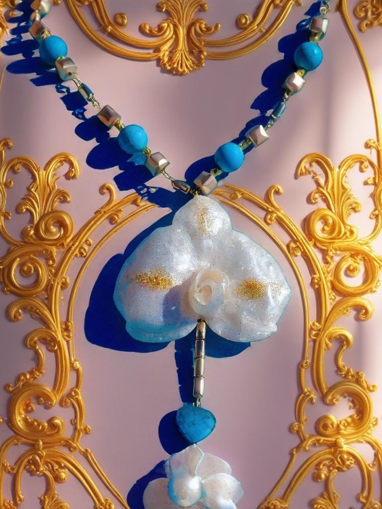 Collier orchidée des tropiques en perles d’eau douce naturelle , turquoise et hématite – bijou exotique fait main – Cadeau femme unique