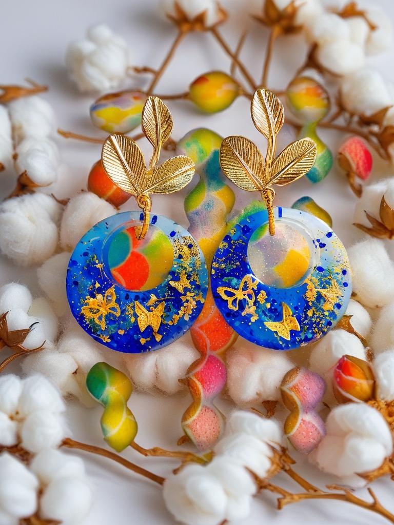 Boucles d'oreilles " papillons des lagons " en résine bleu océan, rêve tropical , fait main