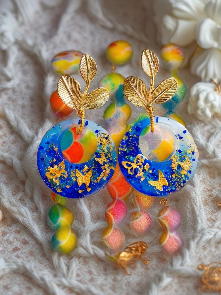 Boucles d'oreilles " papillons des lagons " en résine bleu océan, rêve tropical , fait main