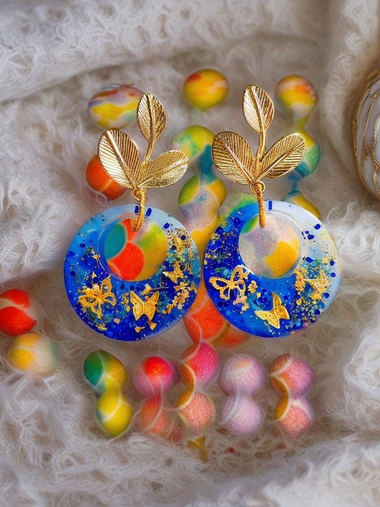Boucles d'oreilles " papillons des lagons " en résine bleu océan, rêve tropical , fait main