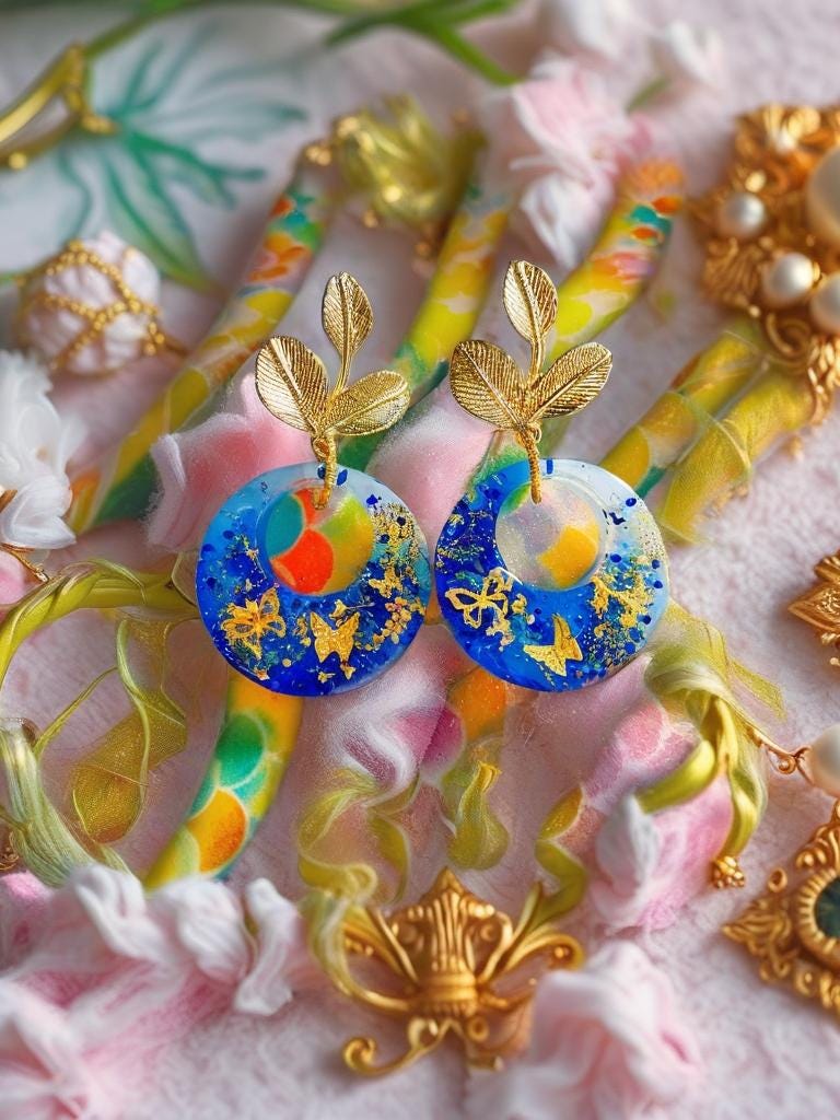 Boucles d'oreilles " papillons des lagons " en résine bleu océan, rêve tropical , fait main
