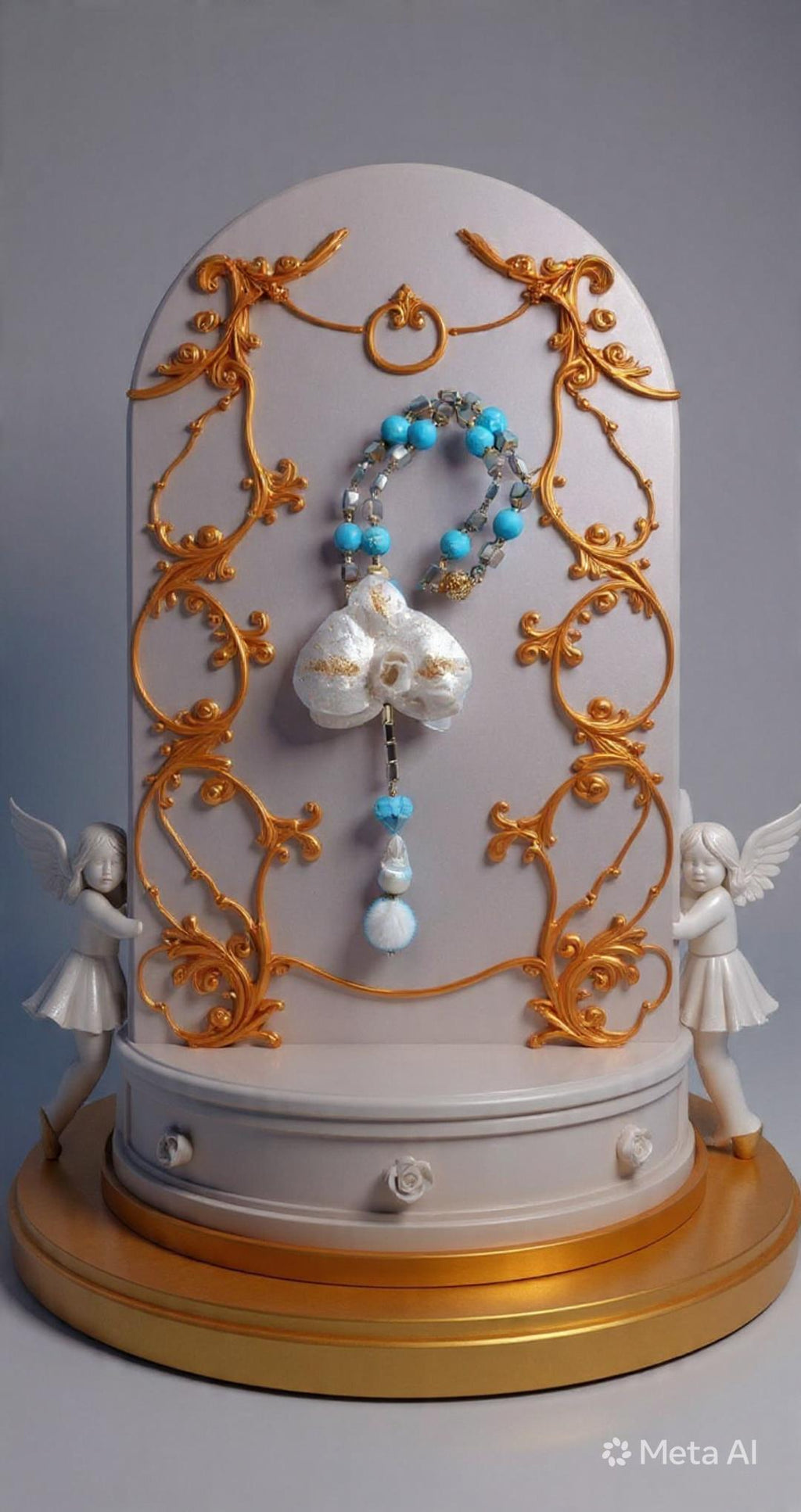 Collier orchidée des tropiques en perles d’eau douce naturelle , turquoise et hématite – bijou exotique fait main – Cadeau femme unique