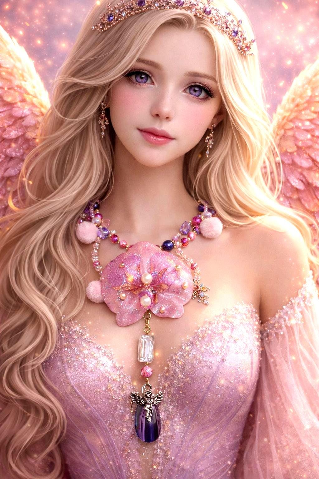 Collier orchidée rêves des anges en améthyste naturelle, perles d’eau douce & jaspe – Bijou trésors des anges fleur éternelle