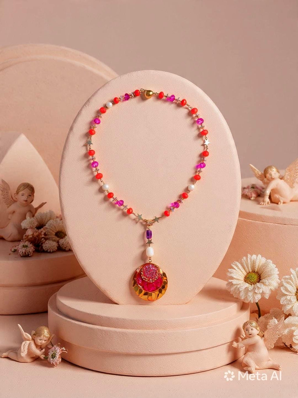 Collier safari en Afrique , pendentif résiné à la main , chaîne en cristal coloré , perles d’eau douce naturelle et hématite