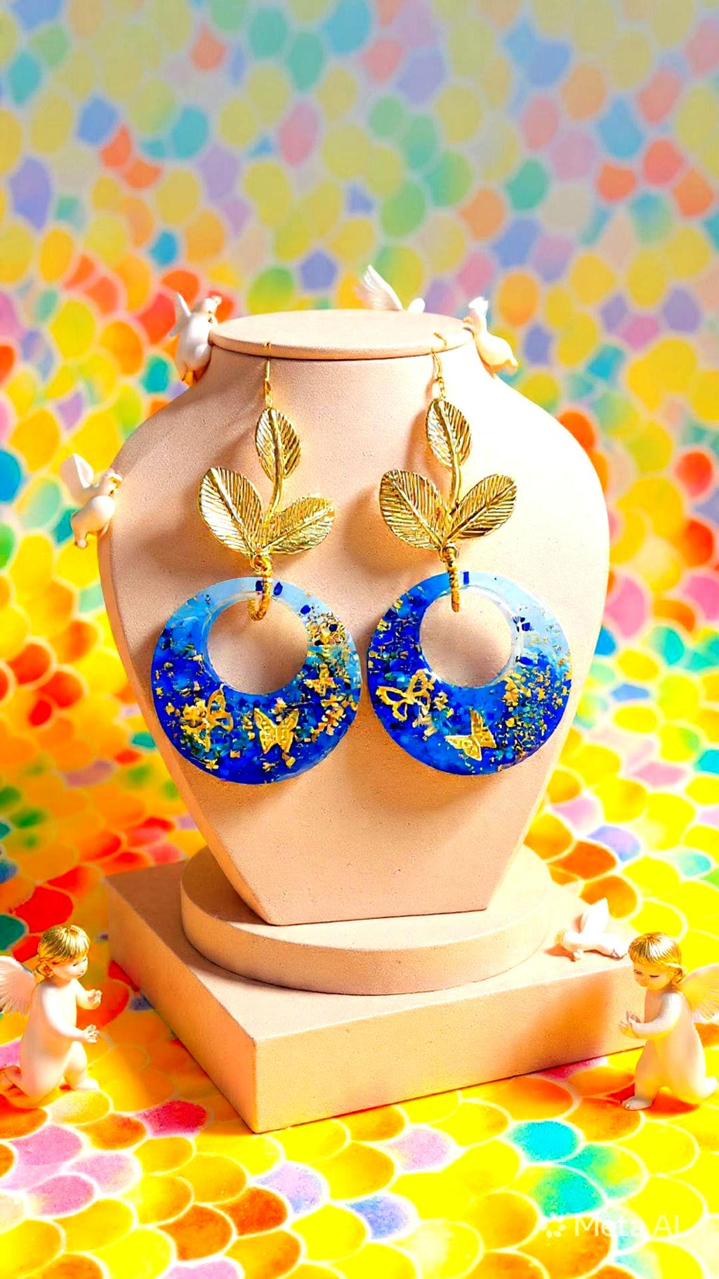 Boucles d'oreilles " papillons des lagons " en résine bleu océan, rêve tropical , fait main