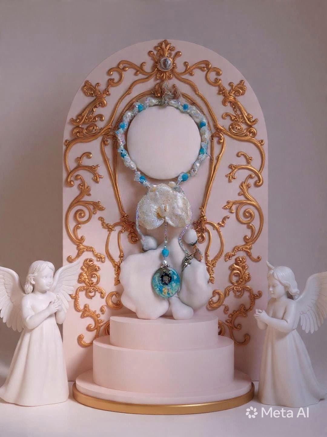 Collier Orchidée des anges résinée - Perles d’Eau Douce, Angelite , cristal- bijou féerique- fait main