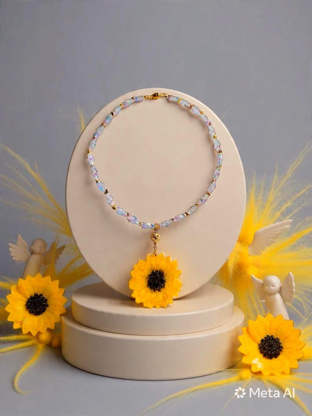 Collier tournesol doré " soleil d'été " avec perles de cristal, Fait main , le Bijou Soleil des Femmes lumineuses