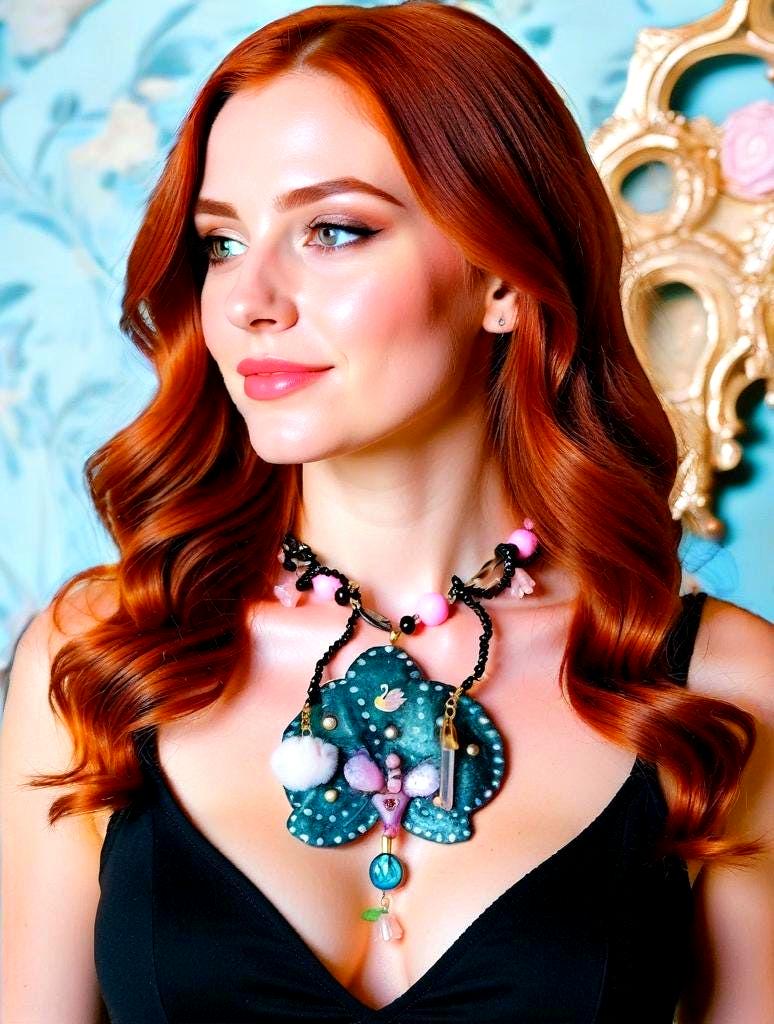 Collier Fleur éternelle Orchidée Véritable |Perles d'eau douce | Bijou Botanique Fleurs Séchées Fait Main | cristal noir