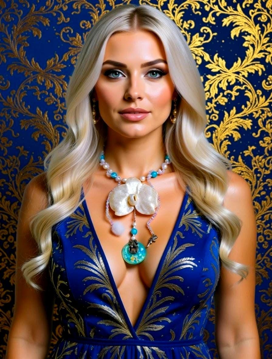 Collier Orchidée des anges résinée - Perles d’Eau Douce, Angelite , cristal- bijou féerique- fait main
