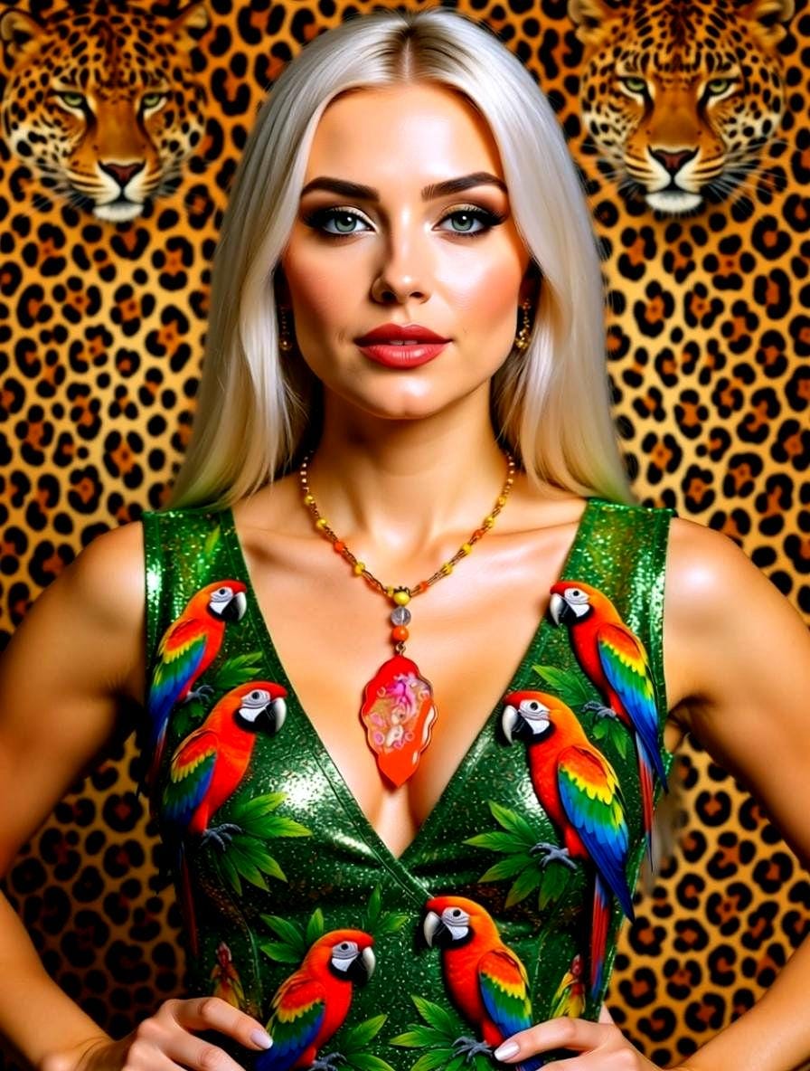 Collier " coco brazil "  perroquet des îles tropicales, résiné à la main , serti de cristaux multicolores , Bijou artisanal