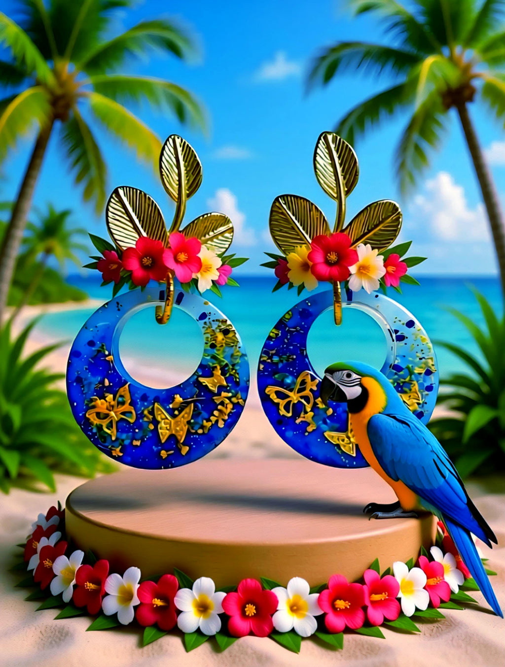 Boucles d'oreilles " papillons des lagons " en résine bleu océan, rêve tropical , fait main