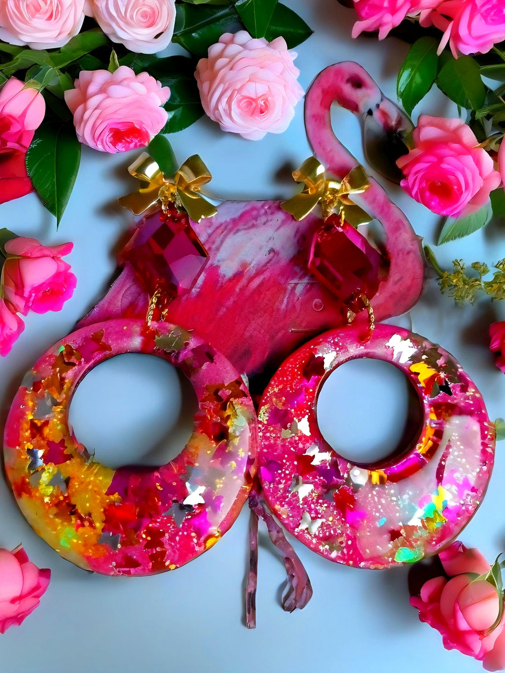 Boucles d’oreilles " trésors des lagons " bijoux sirène , résiné à la main , créoles femme élégantes