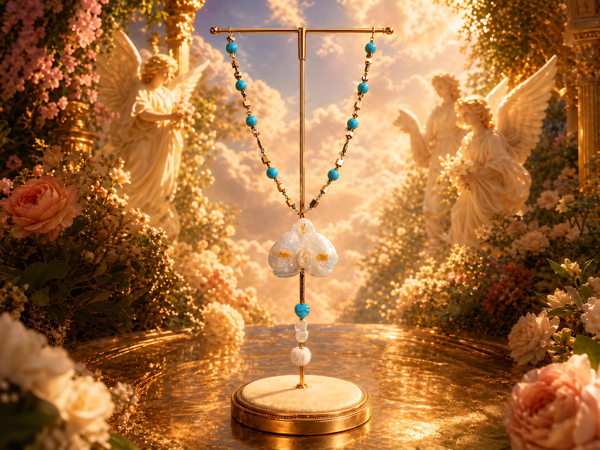 Collier orchidée des tropiques en perles d’eau douce naturelle , turquoise et hématite – bijou exotique fait main – Cadeau femme unique