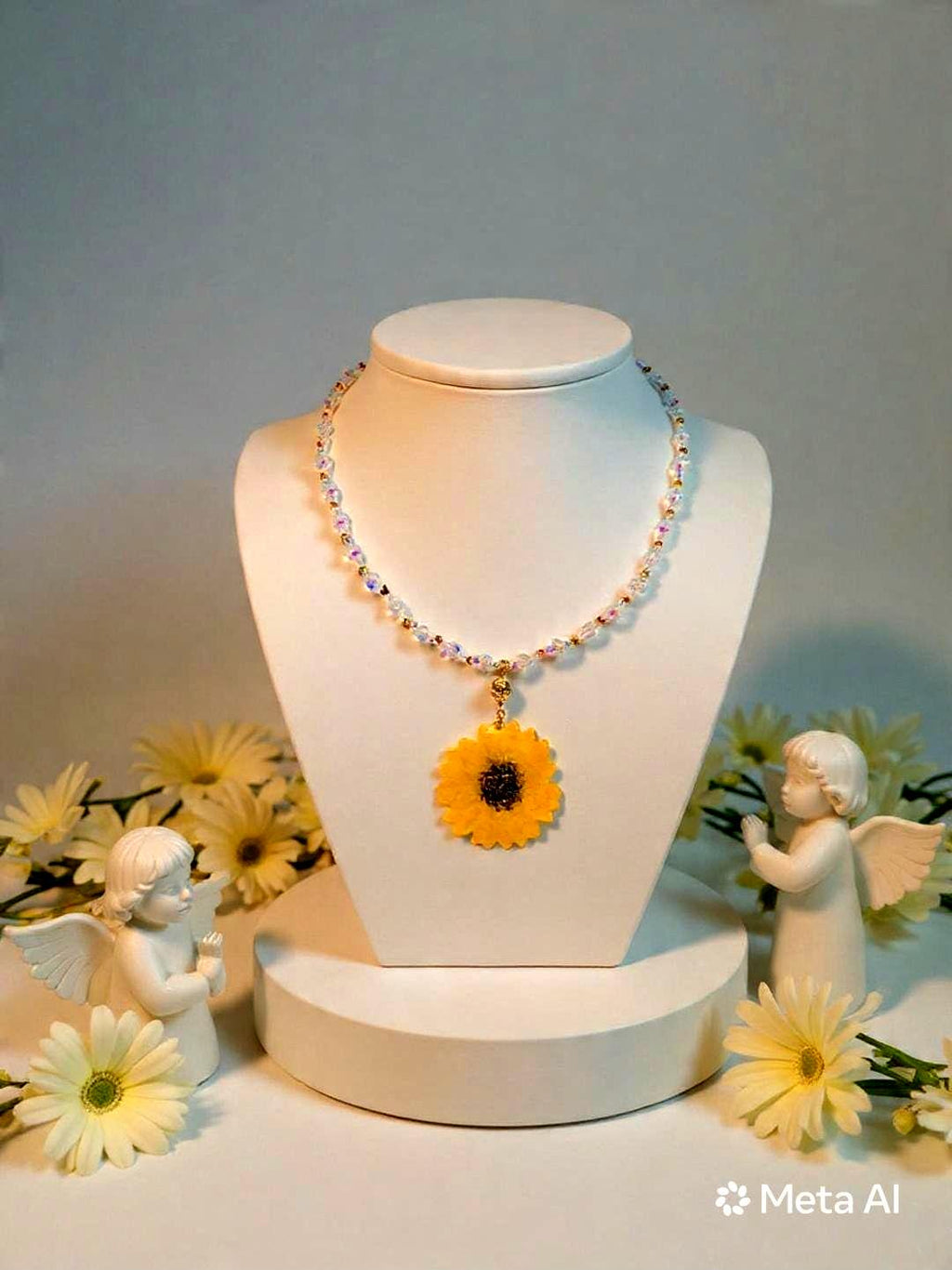 Collier tournesol doré " soleil d'été " avec perles de cristal, Fait main , le Bijou Soleil des Femmes lumineuses