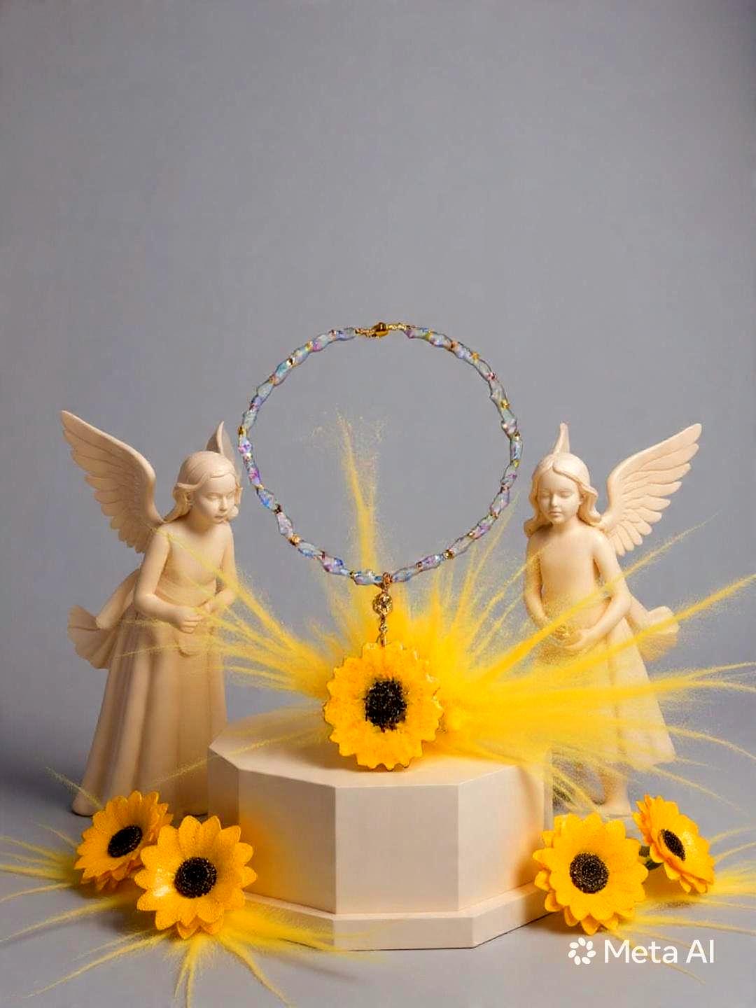 Collier tournesol doré " soleil d'été " avec perles de cristal, Fait main , le Bijou Soleil des Femmes lumineuses