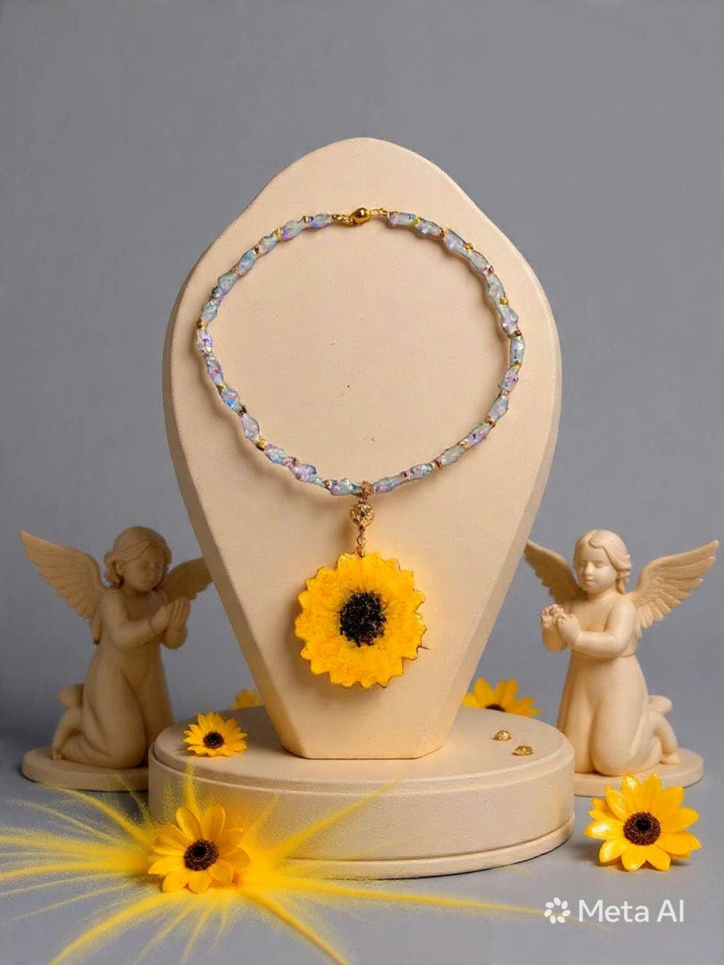 Collier tournesol doré " soleil d'été " avec perles de cristal, Fait main , le Bijou Soleil des Femmes lumineuses
