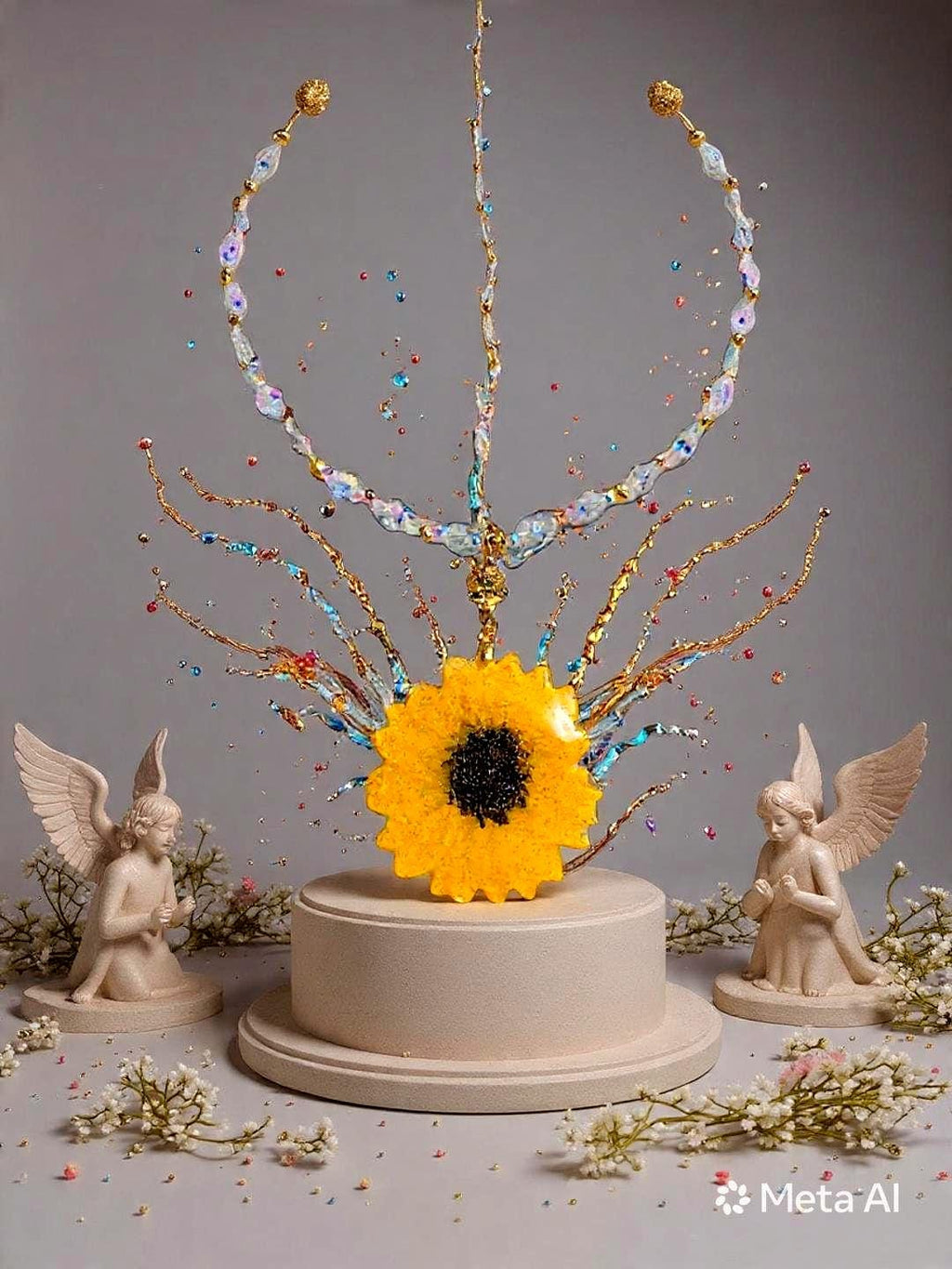 Collier tournesol doré " soleil d'été " avec perles de cristal, Fait main , le Bijou Soleil des Femmes lumineuses