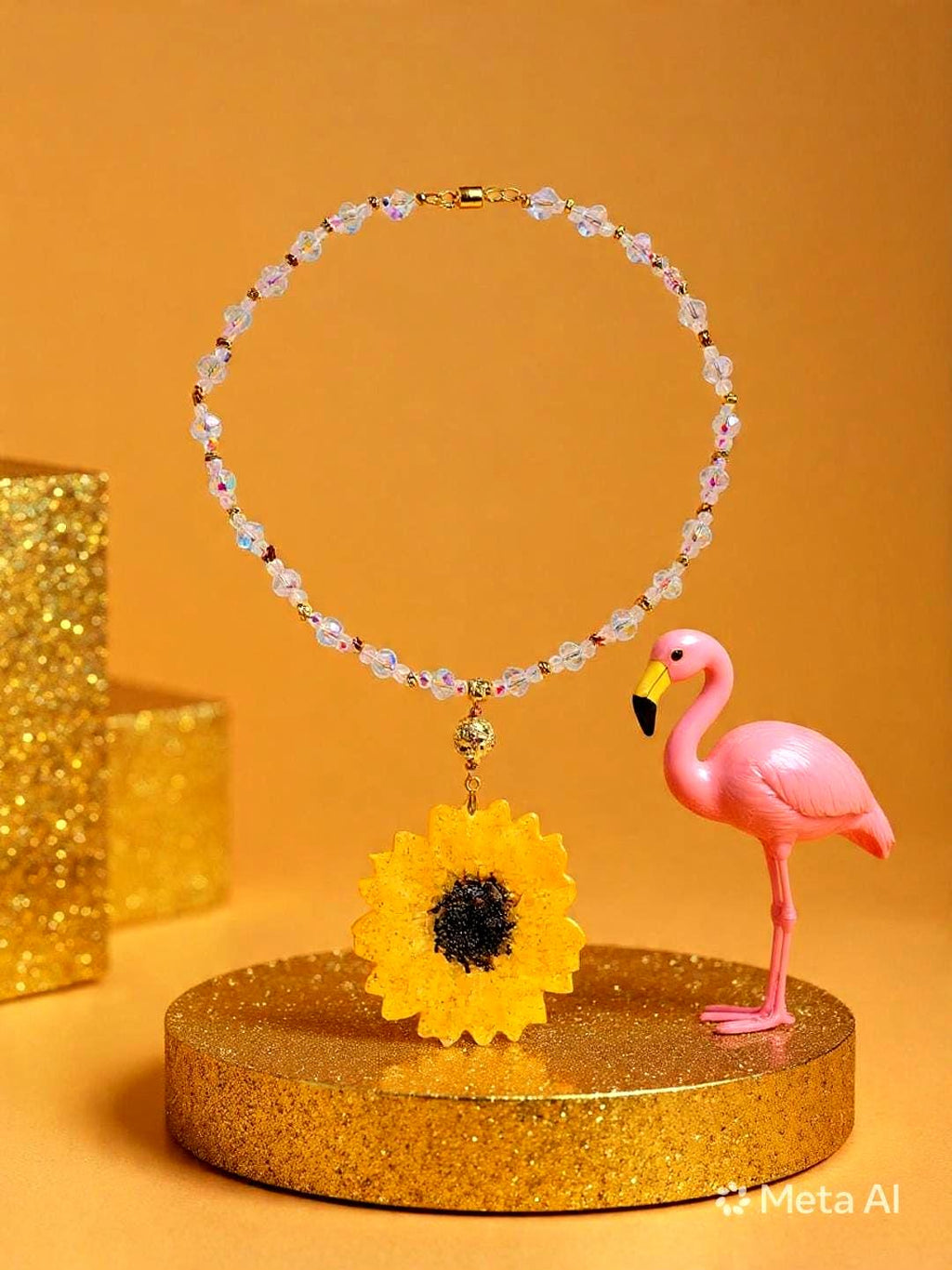 Collier tournesol doré " soleil d'été " avec perles de cristal, Fait main , le Bijou Soleil des Femmes lumineuses