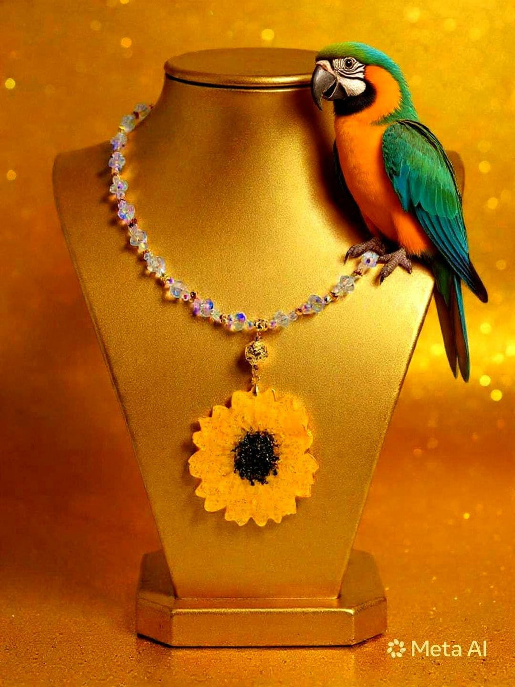 Collier tournesol doré " soleil d'été " avec perles de cristal, Fait main , le Bijou Soleil des Femmes lumineuses