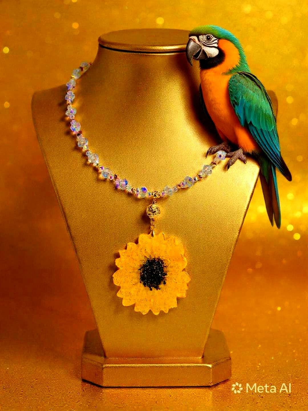 Collier tournesol doré " soleil d'été " avec perles de cristal, Fait main , le Bijou Soleil des Femmes lumineuses