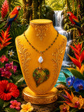 Collier Feuille Tropicale Féerique – Résine Artisanale, Cristal & Perles d’Eau Douce, Bijou Jungle Chic