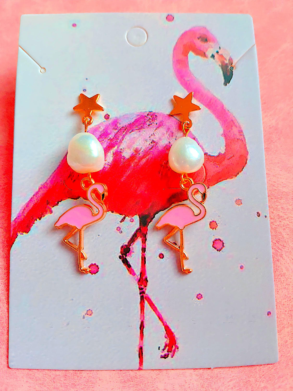 Boucles d'oreilles " maldive " flamant rose & perles d'eau douce , bijou tropical des lagons paradisiaques , création artisanale