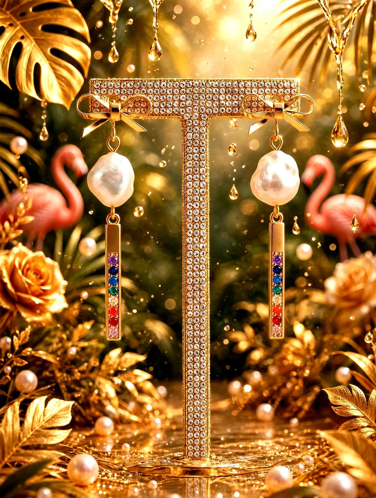 Boucles d'oreilles " HAWAÏ " en perles d'eau douce et zirconium multicolore , bijoux soleil de Hawaï , élégantes & chic, création artisanale