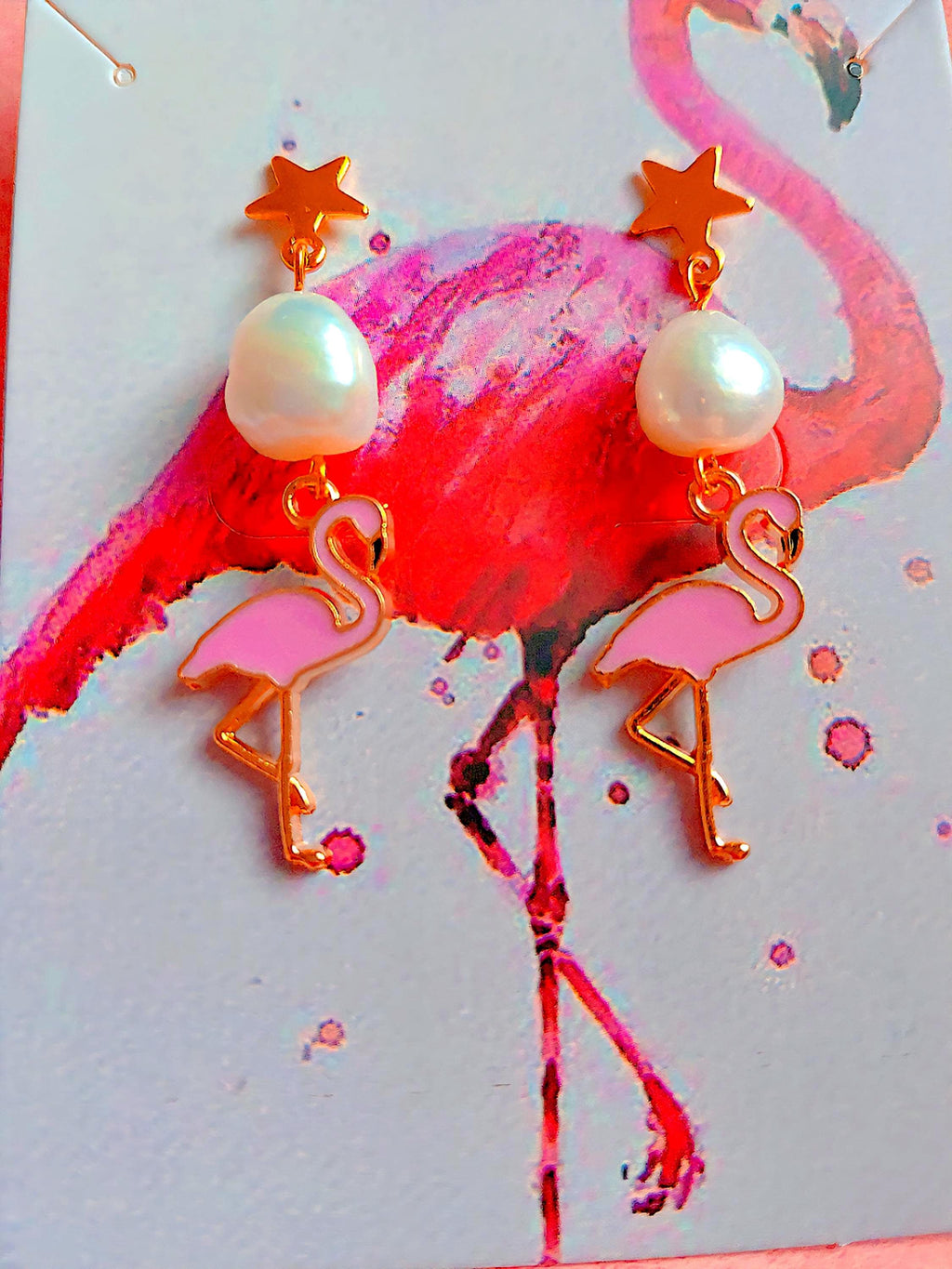 Boucles d'oreilles " maldive " flamant rose & perles d'eau douce , bijou tropical des lagons paradisiaques , création artisanale