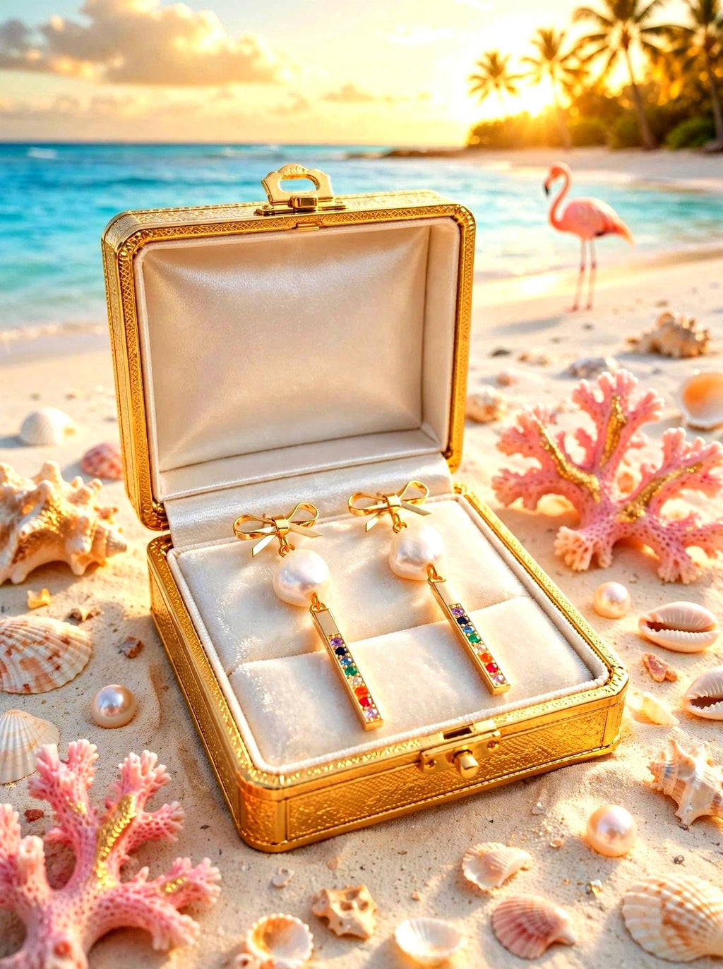 Boucles d'oreilles " HAWAÏ " en perles d'eau douce et zirconium multicolore , bijoux soleil de Hawaï , élégantes & chic, création artisanale