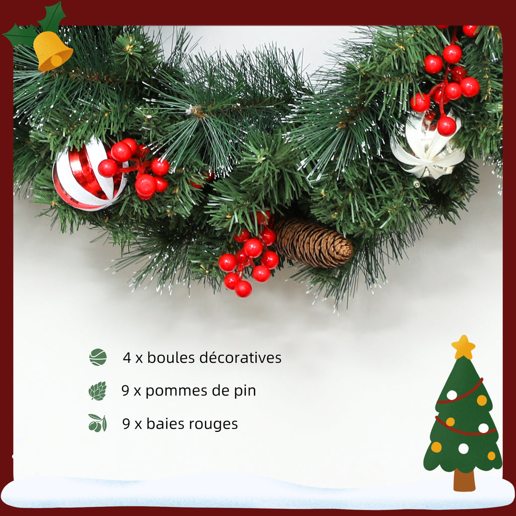 Couronne de Noël lumineuse 60 cm avec 50 LED, minuterie, 146 pointes, pommes de pin, baies, boules décoratives, vert-5