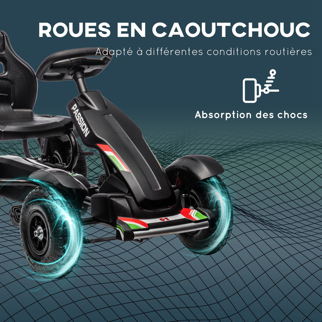 Kart à pédales pour enfant siège réglable 3 positions frein à main enfant de 5 à 12 ans noir-5
