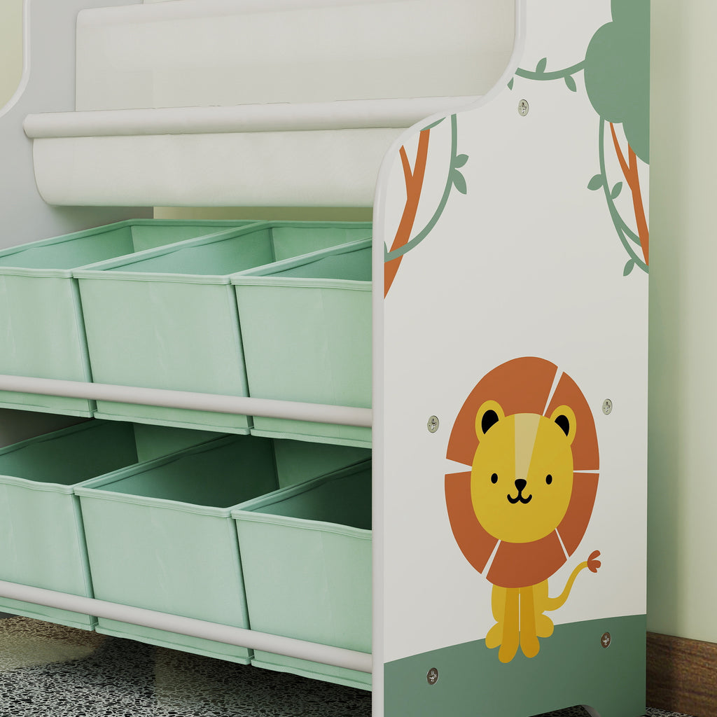 Meuble rangement enfant, rangement jouet enfant, 6 tiroirs en tissu et étagère à deux niveaux, 63x30x71cm, vert-8
