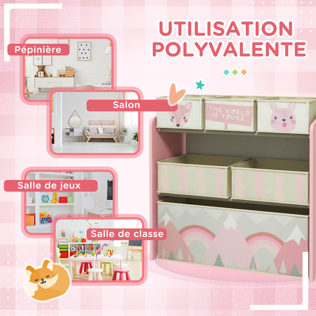 Meuble de rangement enfant avec 6 boîtes amovibles en tissu non tissé Organisateur de jouets, étagère 63L x 30l x 66H cm-5