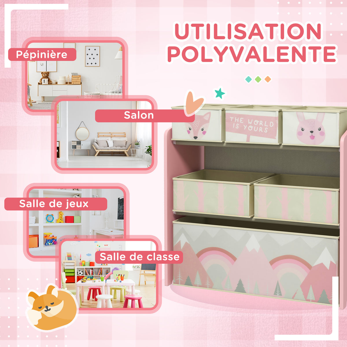Meuble de rangement enfant avec 6 boîtes amovibles en tissu non tissé Organisateur de jouets, étagère 63L x 30l x 66H cm-5