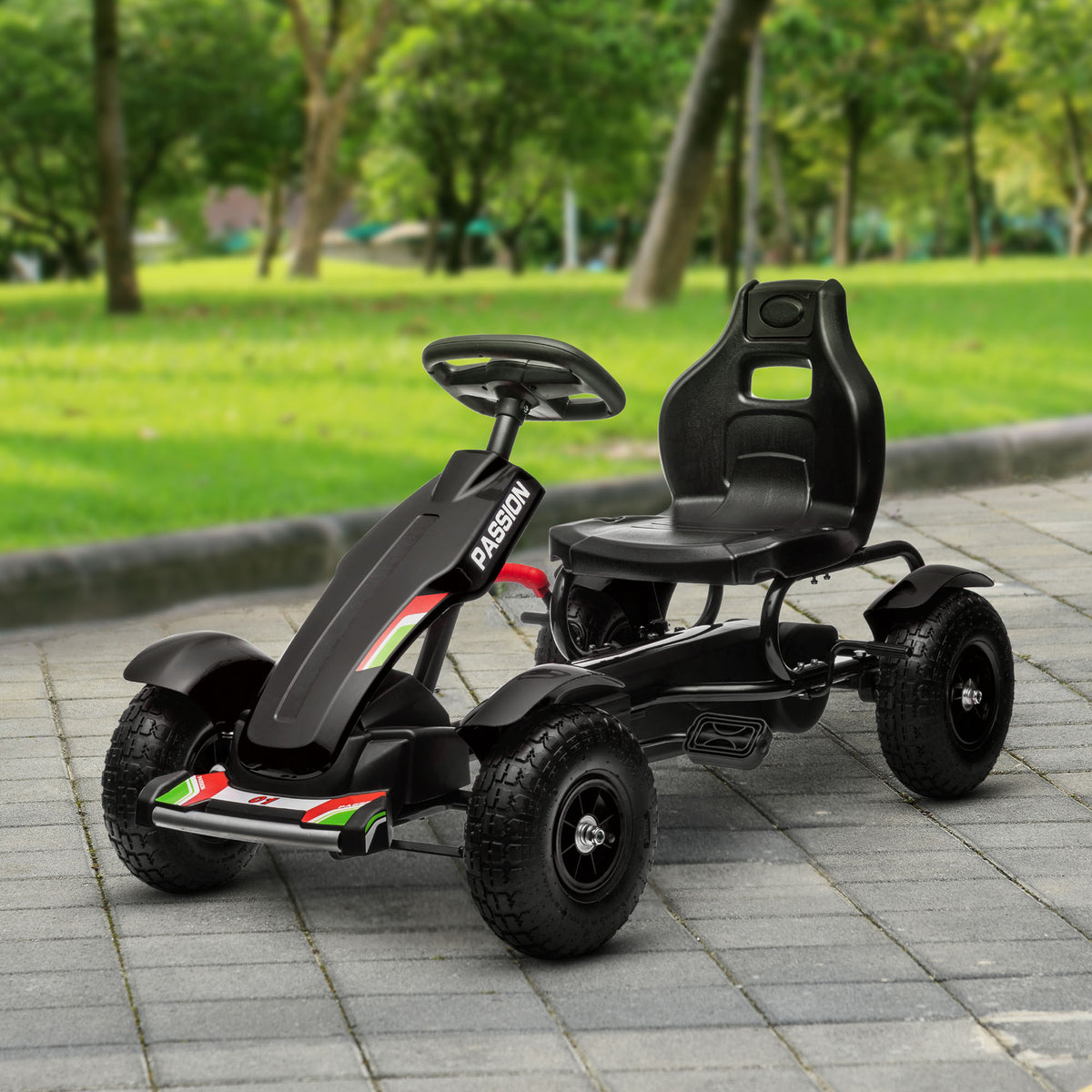 Kart à pédales pour enfant siège réglable 3 positions frein à main enfant de 5 à 12 ans noir-9