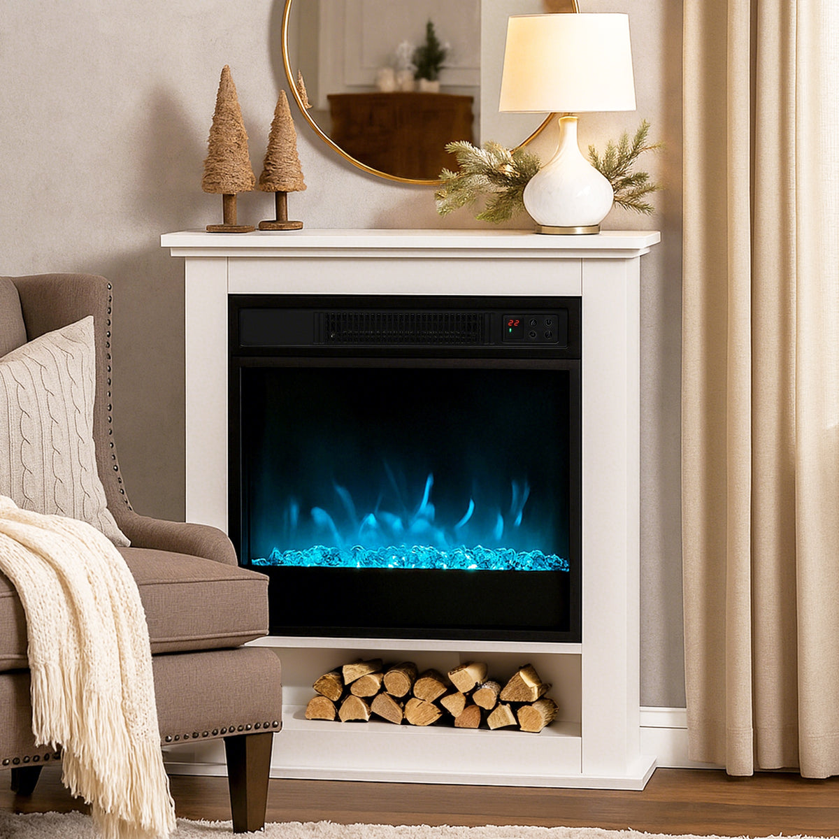 Cheminée électrique 1800W, fausse cheminée décorative, effet flamme à 9 couleurs et 5 luminosité, 62,5x20x72,5cm, blanc-1