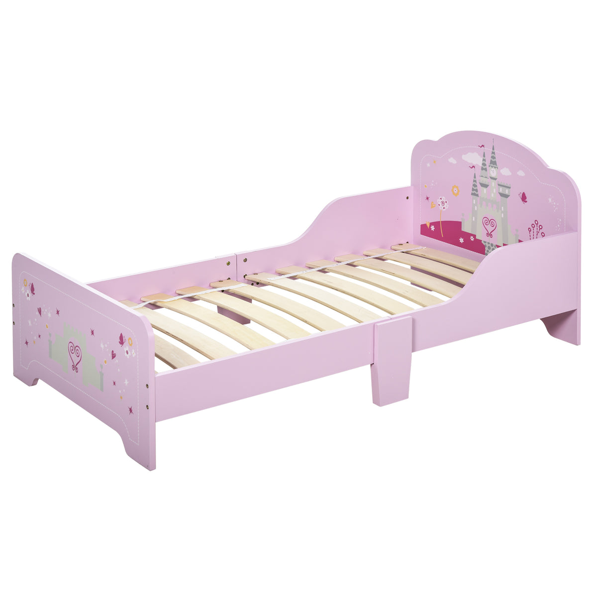 Lit Enfant 140 x 70 cm - lit d'enfant Design Princesse Motif château - sommier à Lattes Inclus - MDF Contre-plaqué Rose-9