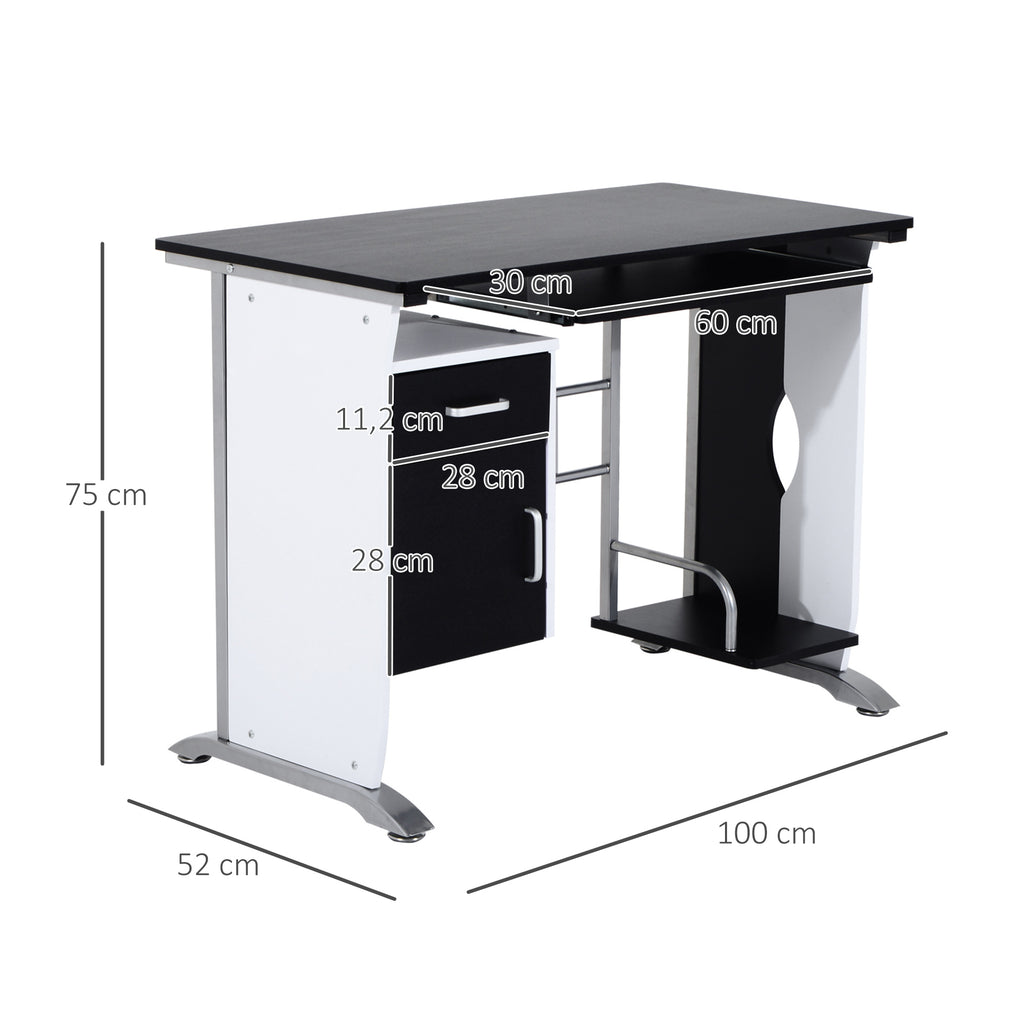Bureau informatique design en mdf 100 L x 52 I x 75H cm noir et blanc-2