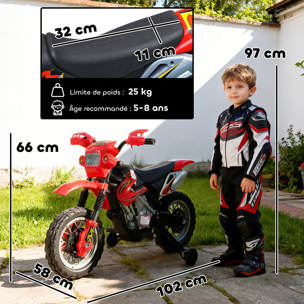 Moto Cross électrique Enfant 3 à 6 Ans 6 V phares klaxon musiques 102 x 58 x 66 cm Rouge et Noir-2
