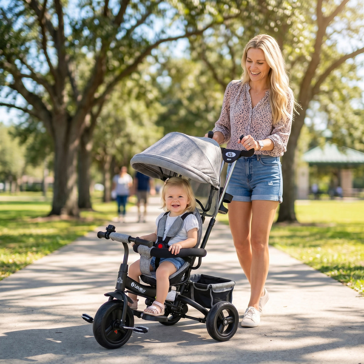 Tricycle Enfant évolutif Pare-Soleil Pliable Canne télescopique Amovible 95 x 50 x 106 cm Acier Gris Noir-1