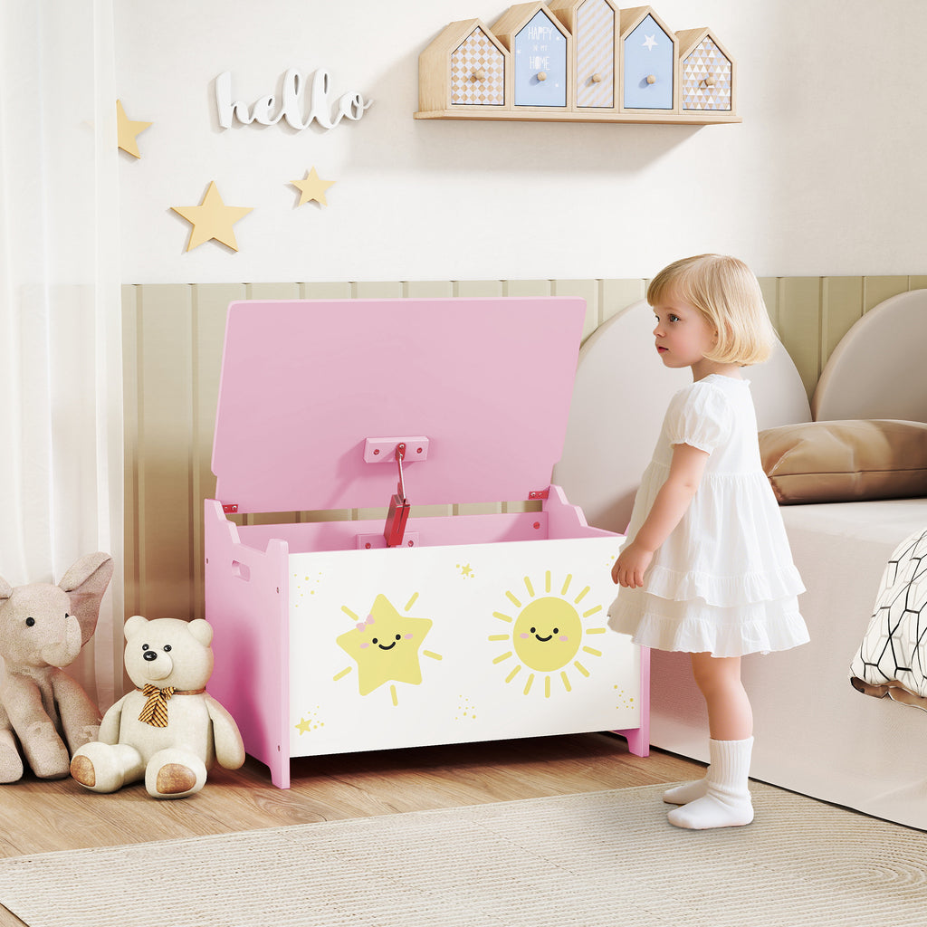 Coffre à jouets avec couvercle, coffre de rangement enfant avec charnières de sécurité, 60 x 37 x 39 cm, rose-9