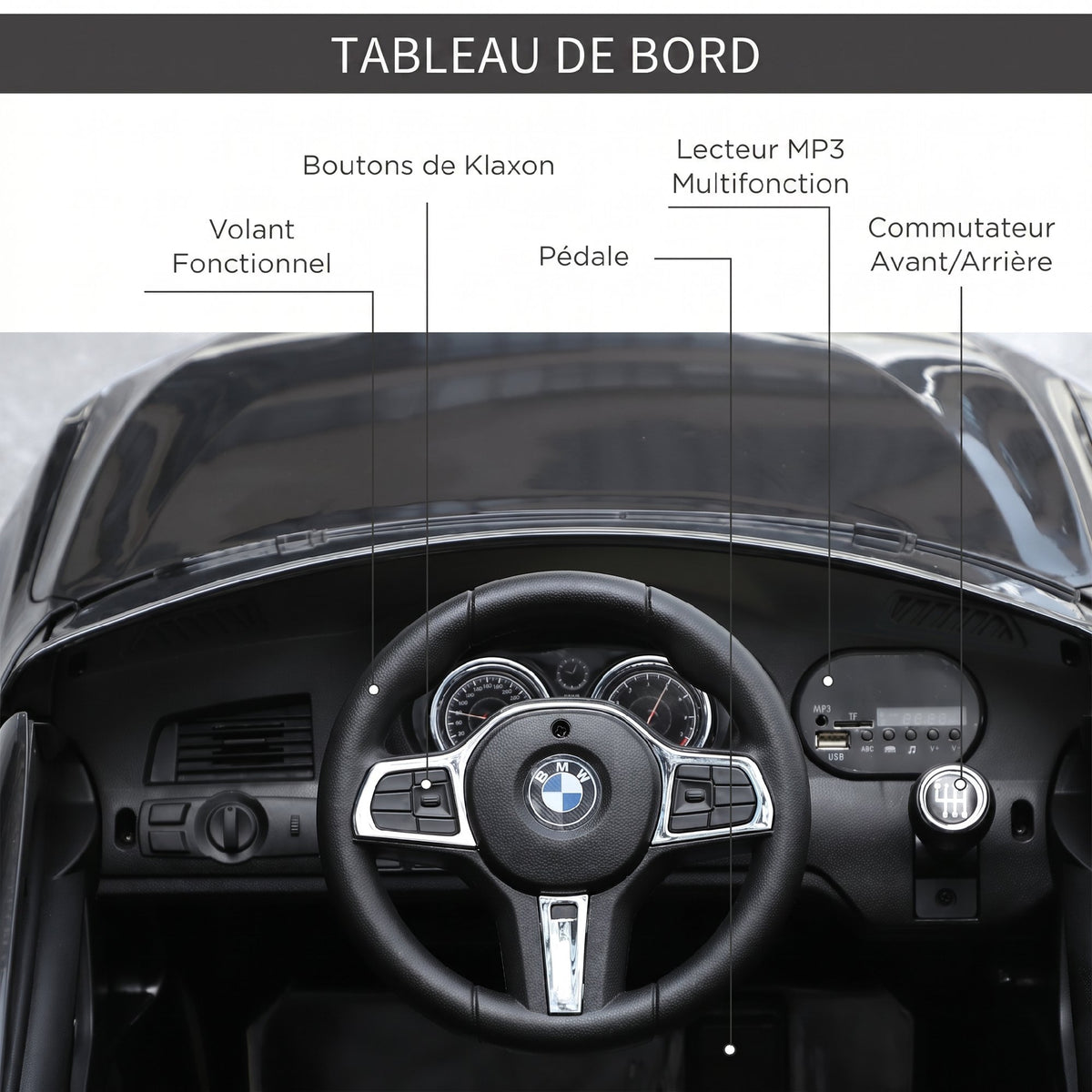Voiture électrique Enfants 6 V 3 Km/h Max. Effets sonores et Lumineux télécommande Incluse Noir BMW 6 GT-4