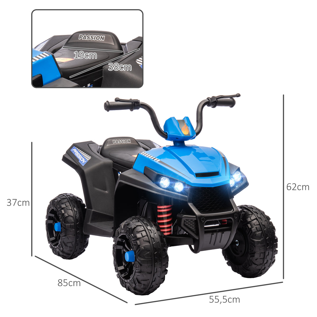 Quad électrique enfant 12 V voiture électrique 2 moteurs marche avant et arrière 37-60 mois 85 x 55,5 x 62 cm bleu-2