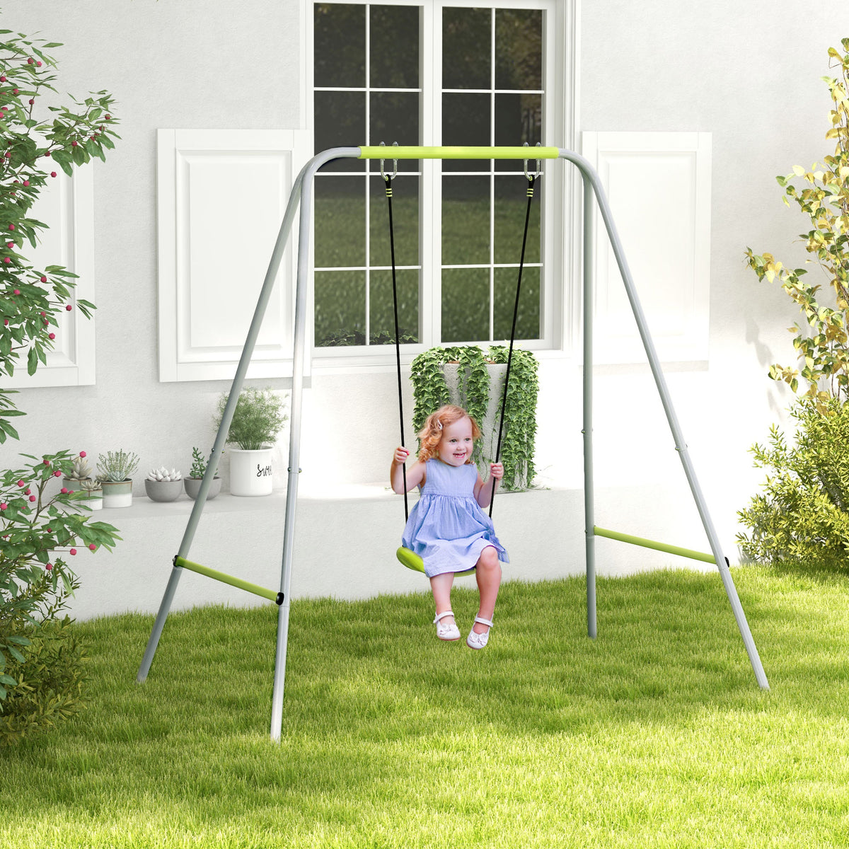 Balançoire portique balançoire 2 en 1 pour bébé ceinture de sécurité à 5 points intérieure extérieure vert-9