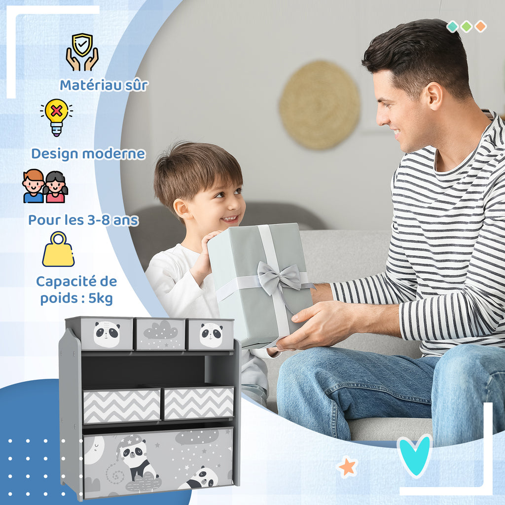 Meuble rangement enfant rangement jouet enfant 6 boîtes amovibles en tissu non tissé 63 x 30 x 66 cm gris-6